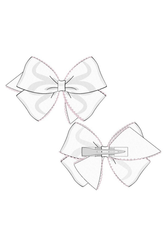 The Smocked Flamingo Pre-Order Scalloped Edge Grosgrain Bow White/Pink