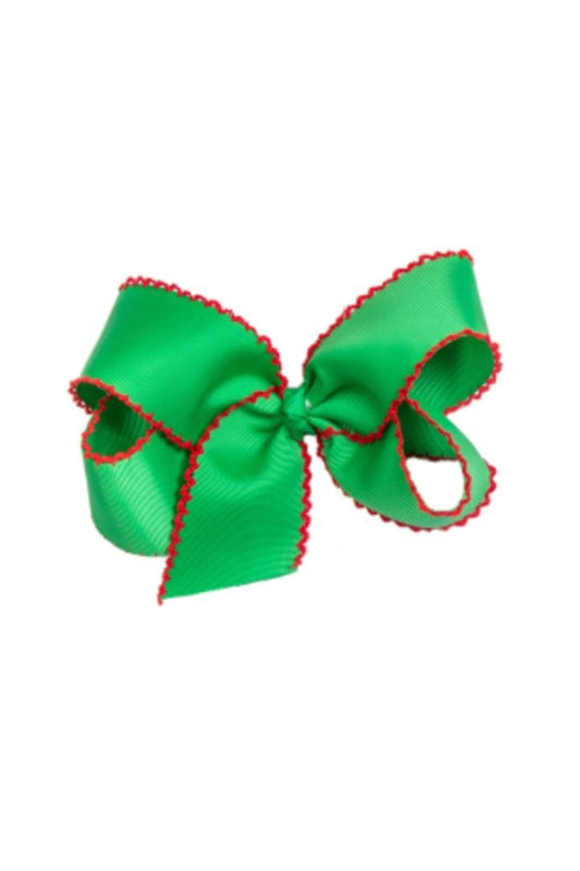 The Smocked Flamingo Scalloped Edge Grosgrain Bow Green/Red