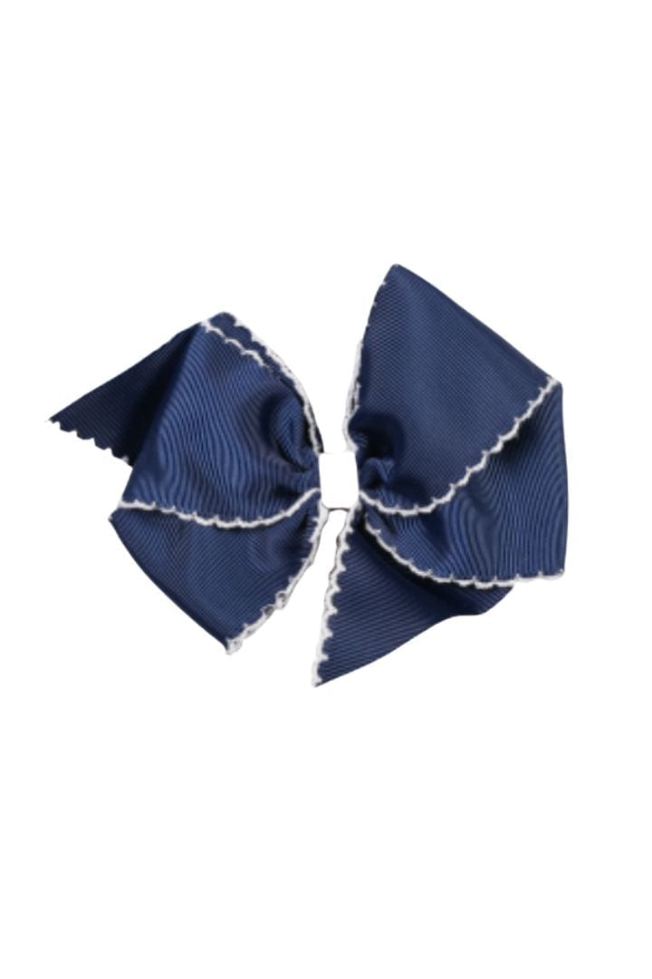 The Smocked Flamingo Scalloped Edge Grosgrain Bow Navy