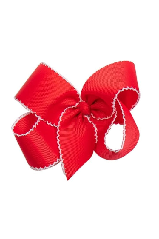 The Smocked Flamingo Scalloped Edge Grosgrain Bow Red