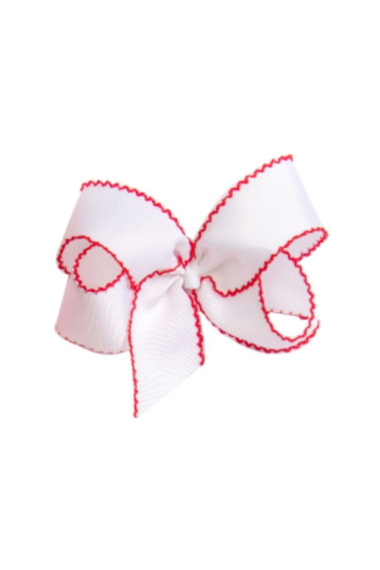 The Smocked Flamingo Scalloped Edge Grosgrain Bow White/Red