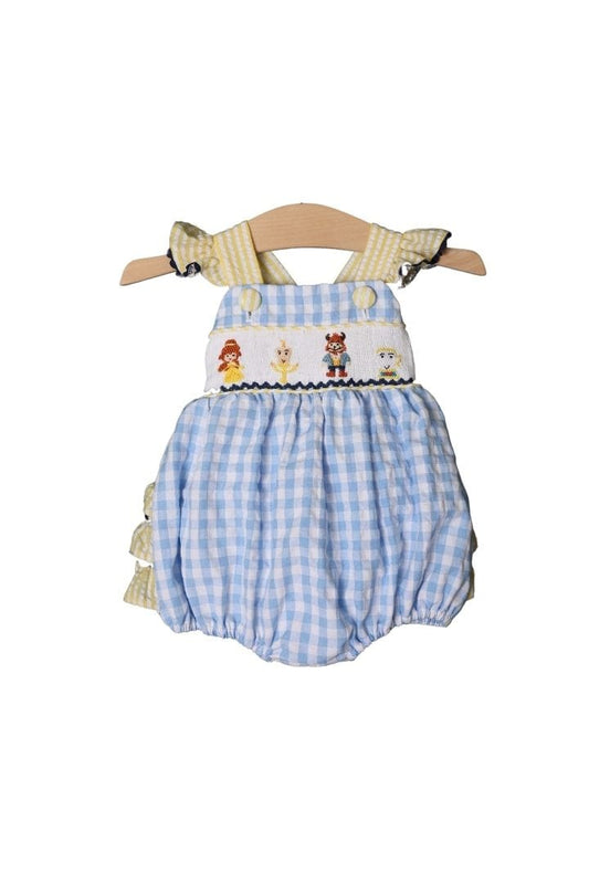 The Smocked Flamingo Smocked Beauty and Friends Blue Gingham Seersucker Bubble