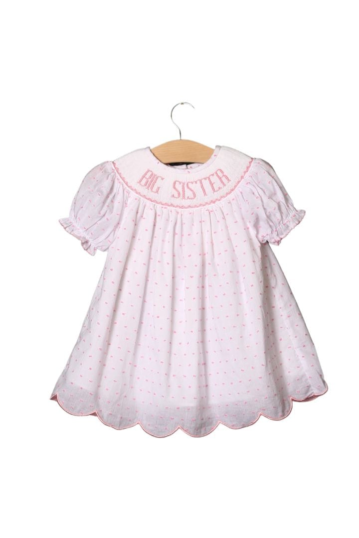 The Smocked Flamingo Smocked PINK Swiss Dot Big Sister Dress