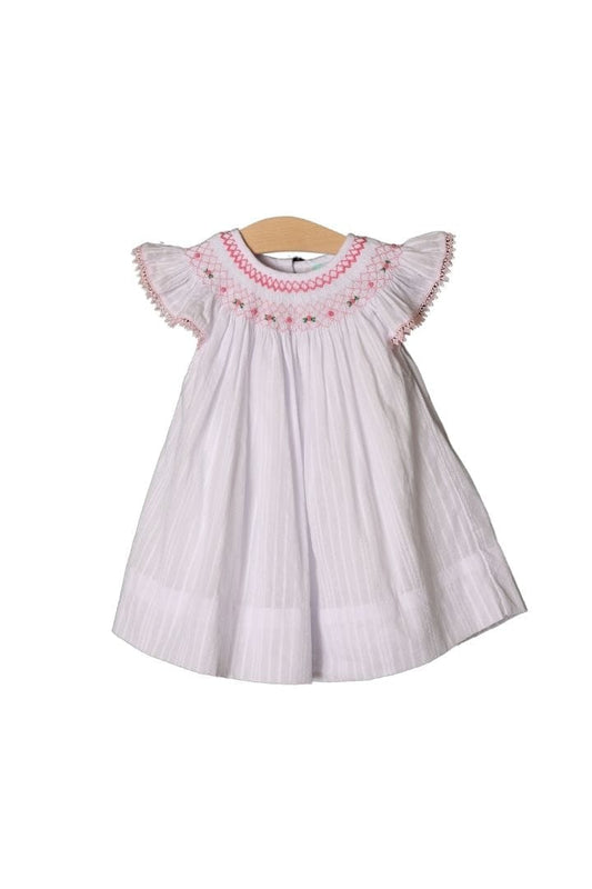 The Smocked Flamingo Smocked White Linen Heirloom Bishop Dress