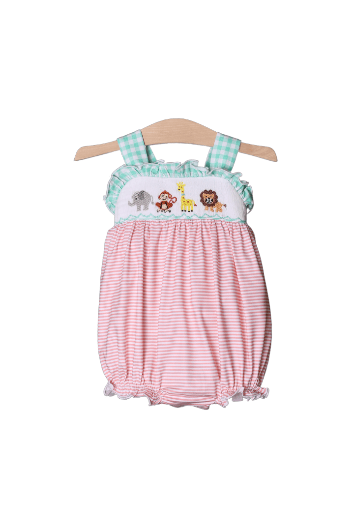 The Smocked Flamingo Smocked Zoo Friends Mint/Peach Bubble