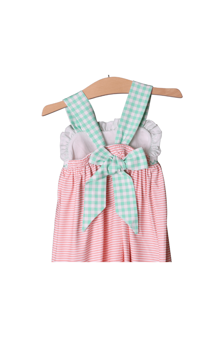 The Smocked Flamingo Smocked Zoo Friends Mint/Peach Sun Dress