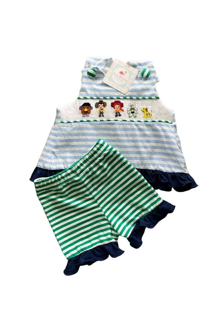 The Smocked Flamingo You've Got a Friend in Me Hand Smocked Ruffle Set