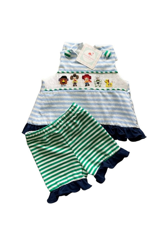The Smocked Flamingo You've Got a Friend in Me Hand Smocked Ruffle Set